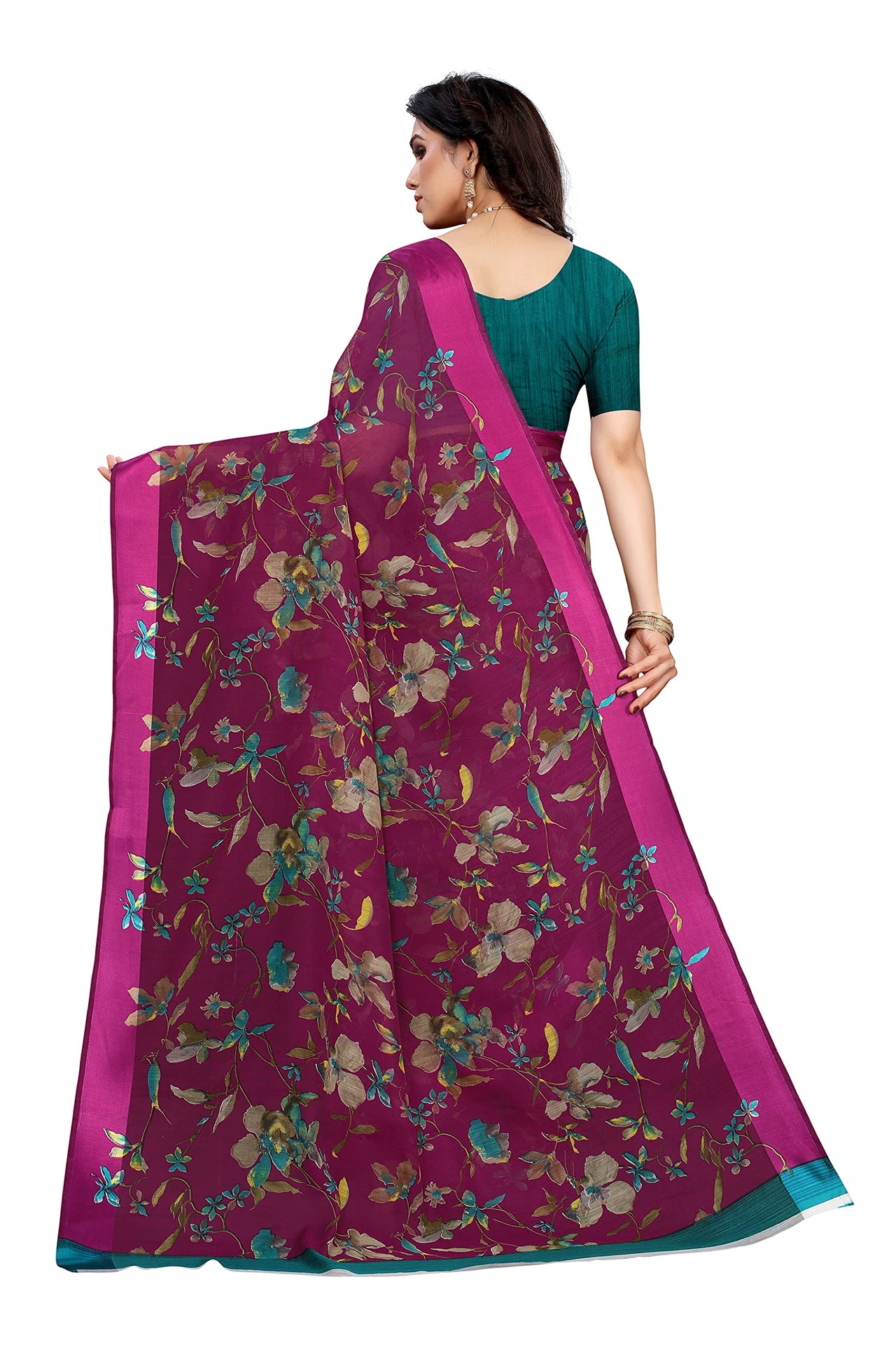 Tarshika Women's  Linen Blend Printed Saree With Blouse Piece(LINEN SAREE_NEW)