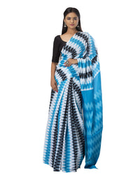 Shivanya Handicrafts Women's  Hand block printed cotton mulmul fabric saree Ikkat printed With Blouse Piece Traditional Jaipuri Print