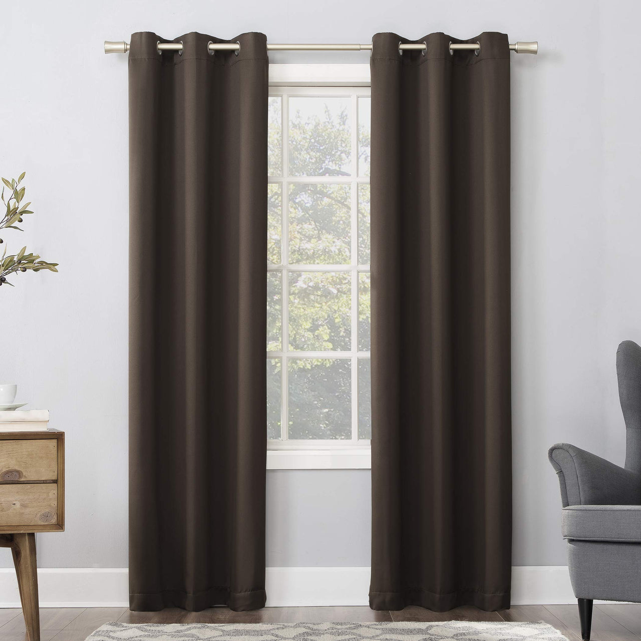 Sun Zero Easton Energy Saving Blackout Grommet Curtain Panel, 40" x 95", Cocoa Brown 40" x 95"