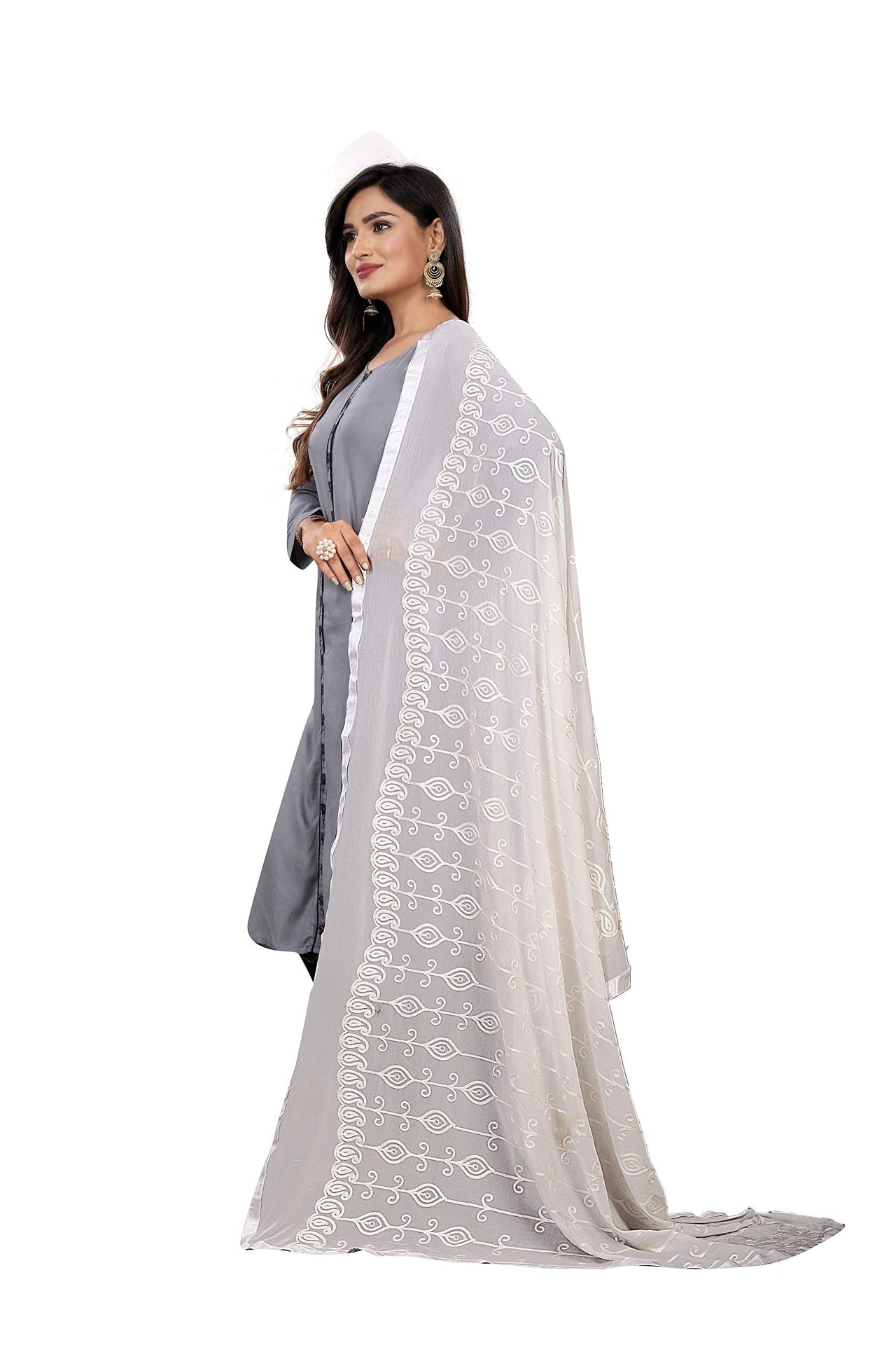 AKSHAR LLC Women's  Designer Pure Chiffon Dupatta with Pure Cotton Thread Embroidery Work