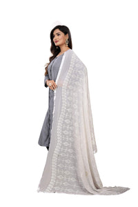 AKSHAR LLC Women's  Designer Pure Chiffon Dupatta with Pure Cotton Thread Embroidery Work