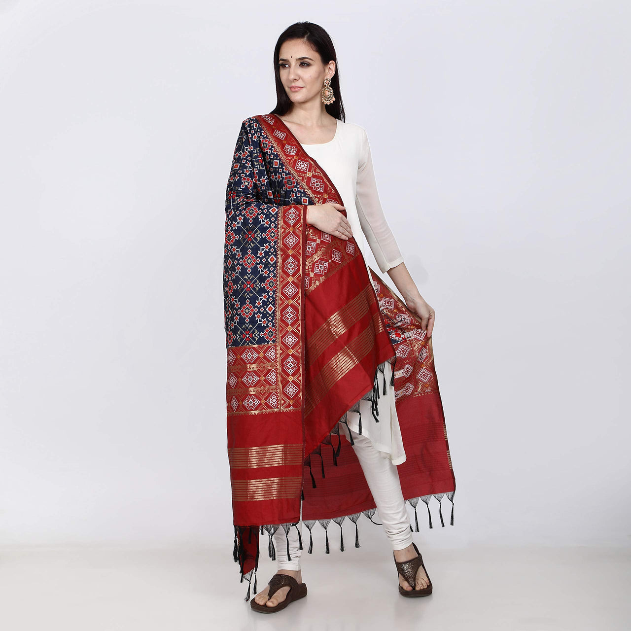 KAPAAHA Women's  Woven Design Silk Blend Dupatta Free Size