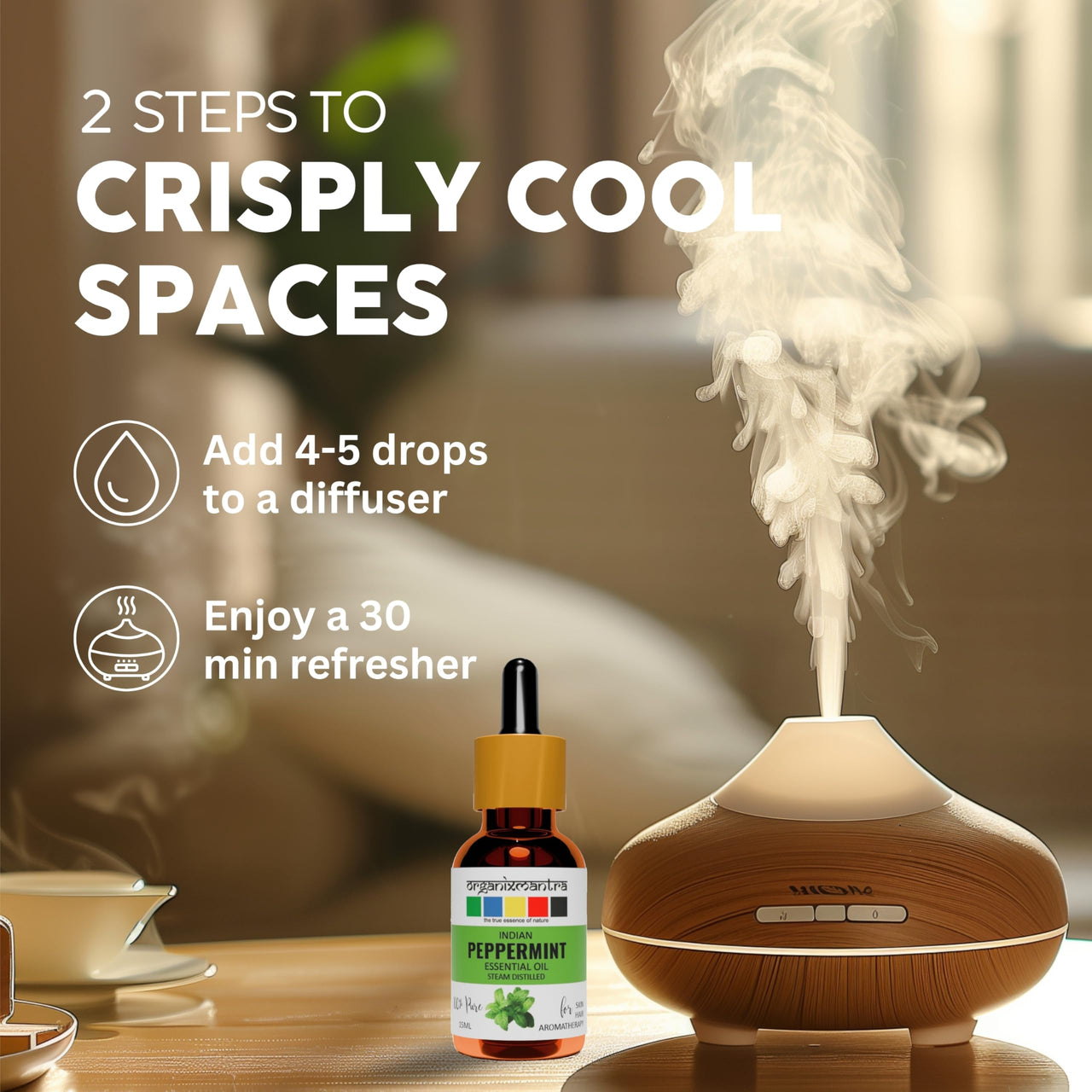 Organix Mantra Peppermint Oil for Skin, Hair, Personal Care & DIY - 100% Natural & Steam Distilled Oil - 15ML