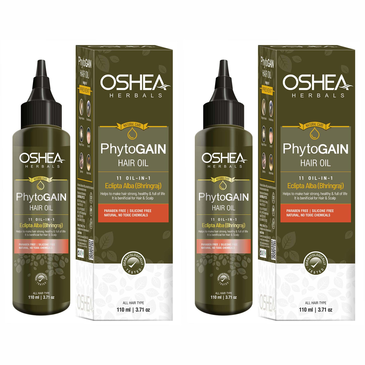 Oshea Herbals Phytogain Natural Hair Growth Oil Enriched with Bhrinjaraj | Promotes Strong Hair Growth | Paraben & Silicone Free - 110ml (Pack of 2)