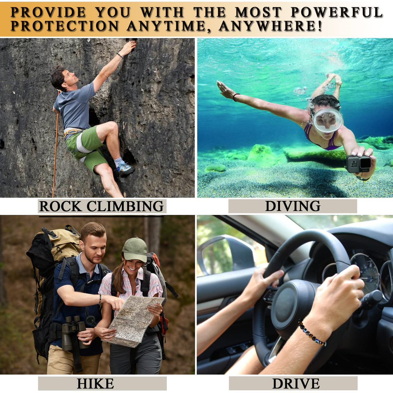 Quadruple protection bracelets for men and women（evil eye, tigers eye,hematite, obsidian）A handmade beaded crystal healing bracelet that can bring luck, happiness and protection(8mm elastic) 8mm elastic