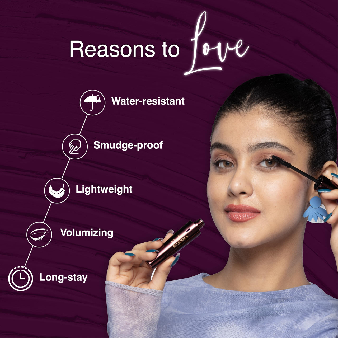 Dazller Eterna Mascara|Water-Resistant|Curl|Volumnize|Lengthen|Infused Herbal Extracts - Chamomile, Jojoba & Almond Oil|Fine Bristle Wand|Black|15g