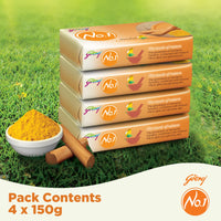 Godrej No.1 Sandal and Turmeric Soap - Pack of 4 (150g each) - High TFM (Grade 1 Soap) | Soaps For Bath | Long-Lasting Fragrance