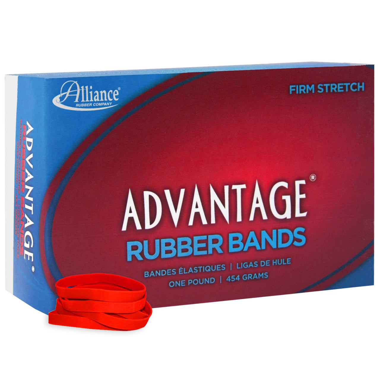 Alliance Rubber 96625 Advantage Rubber Bands Size #62, 1 lb Box Contains Approx. 450 Bands (2 1/2" x 1/4", Red)