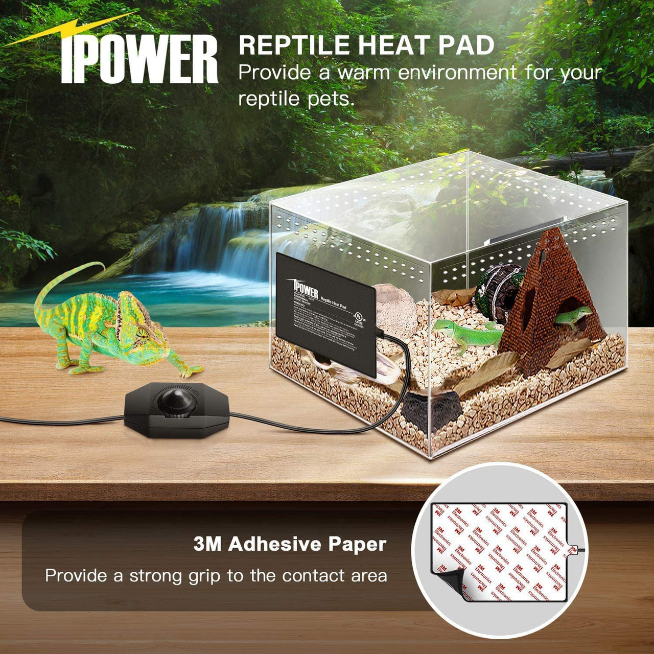 iPower 6 by 8-Inch Reptile Heat Mat with Temperature Adjustable Controller Knob, LCD Digital Aquarium Thermometer, Under Tank Warmer Terrarium Heat Pad for Reptiles and Amphibians 6 X 8 Inch Pad with Adjust Knob+ Thermometer