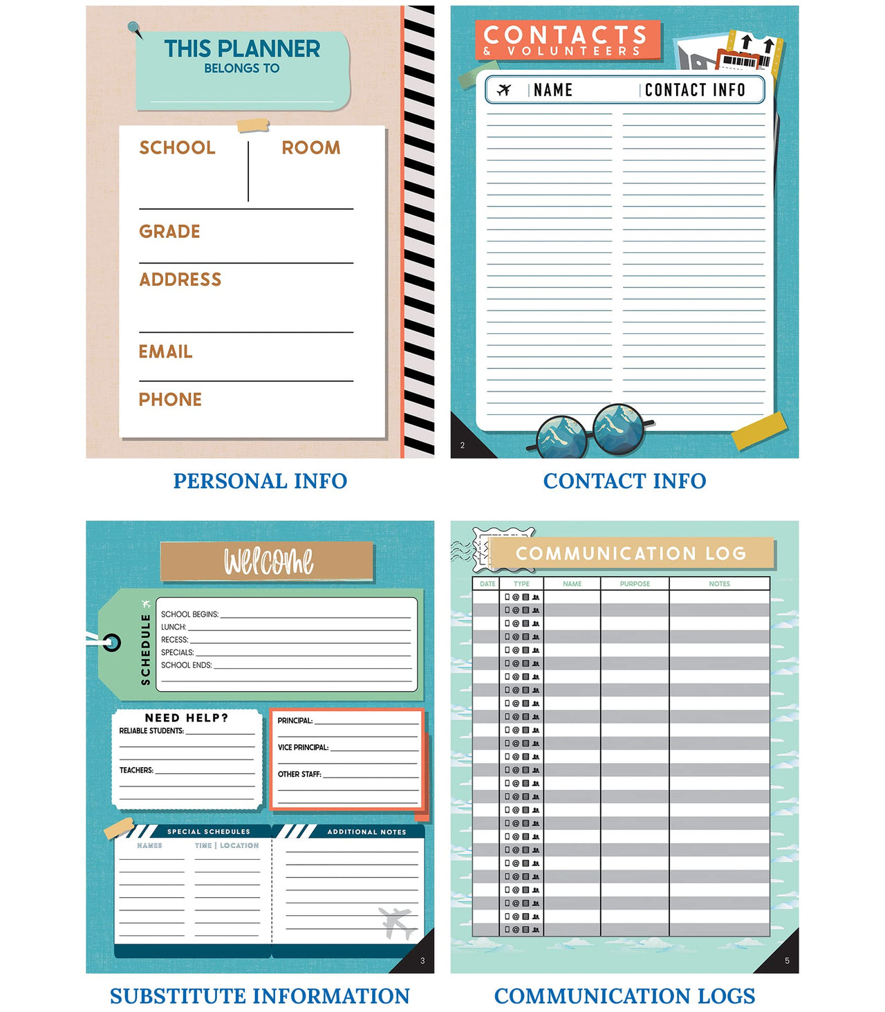 Carson Dellosa Let's  Explore Teacher Planner, 8" x 11" Spiral Bound Teacher Planner With Planner Stickers, Undated Daily Planner, Weekly & Monthly Planner & School Supplies for Classroom Organization