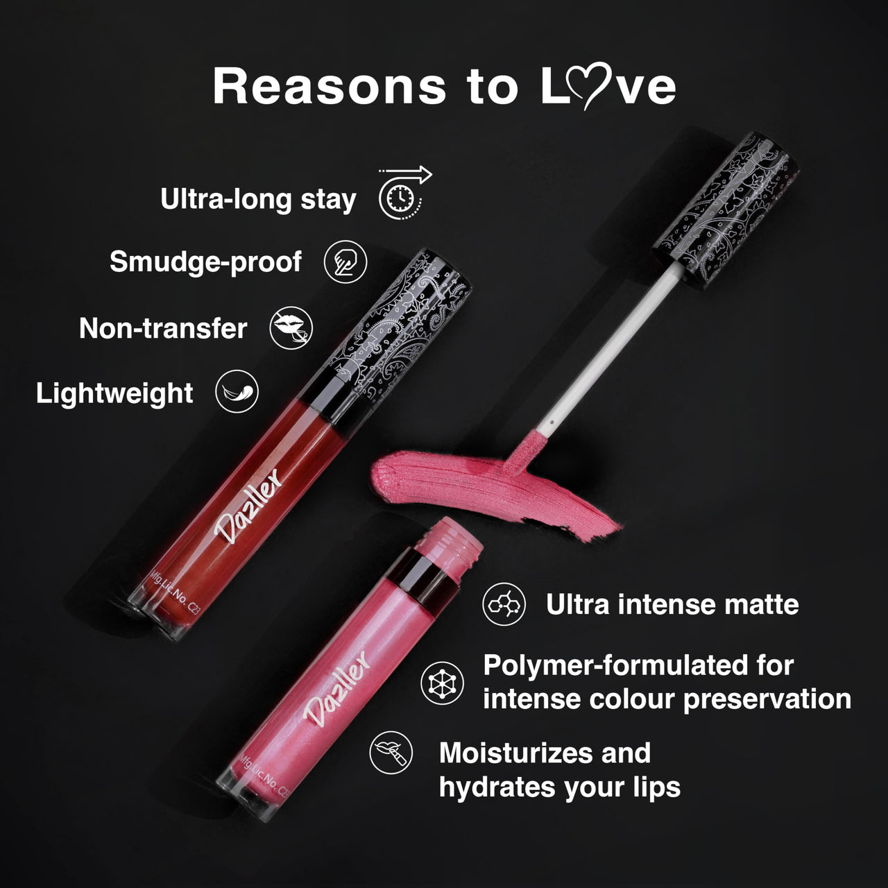 Dazller All Day Lip Colour Quick Dry | Long-Stay | Lightweight | Matte Lipstick for Women | Enriched with Kokum Butter 6g (QDLC037 - Heatherred, Quick Dry)
