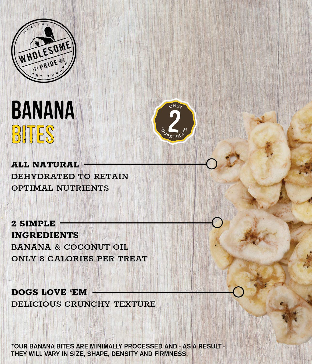 Wholesome Pride Banana Bites 100% All-Natural Limited Ingredient Dog Treats, 16 oz