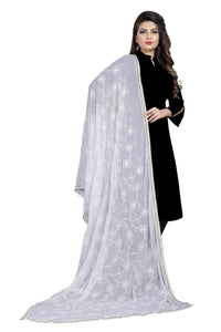 AKSHAR LLC Women's  Designer Pure Chiffon Dupatta with Pure Cotton Thread Embroidery Work
