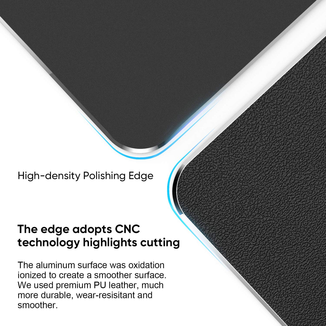 Mouse Pad, Black Premium Hard Metal Aluminum Mousepad, Double Side Waterproof Ultra Smooth Mouse Pad for Fast and Accurate Mouse Control for Office and Gaming, 9.4 x 7.9inch Medium