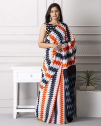 Shivanya Handicrafts Women's  Hand block printed cotton mulmul fabric saree Ikkat printed With Blouse Piece Traditional Jaipuri Print