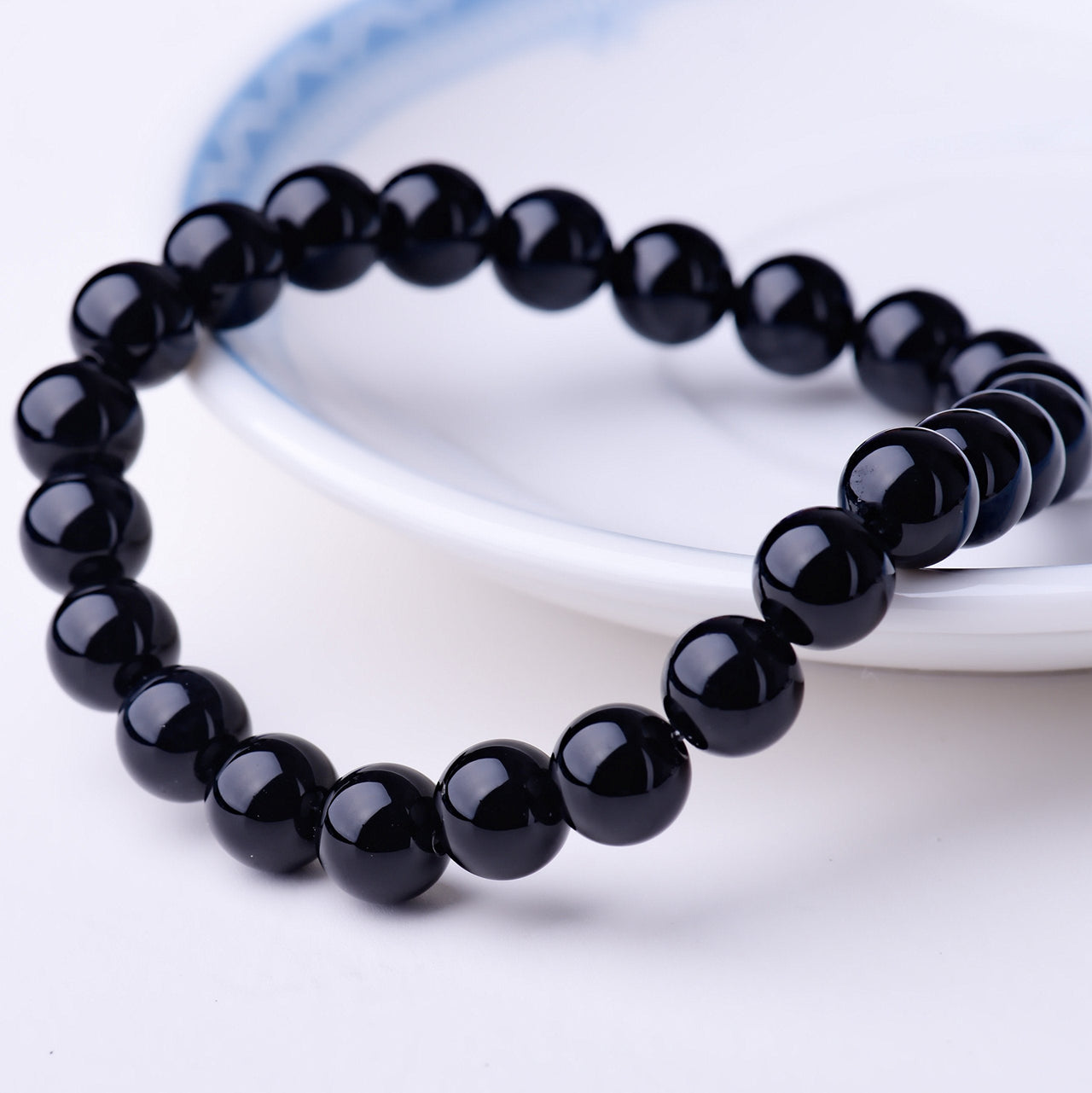 WRCXSTONE Natural 8mm Gorgeous Semi-Precious Gemstones Healing Crystal Stretch Beaded Bracelet Unisex Black Onyx