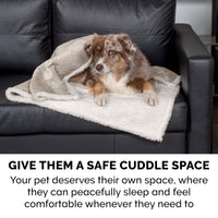Furhaven Waterproof & Self-Warming Throw Blanket for Dogs & Indoor Cats, Washable & Reflects Body Heat - Soft-Edged Terry & Sherpa Dog Blanket - Dove, Medium Blanket - Soft Edged Terry & Sherpa (Dove) Self-Warming & Waterproof