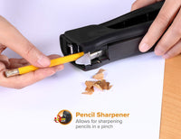 Bostitch Office Dynamo 4 in 1 Standup Stapler, 20 Sheet Capacity, Integrated Pencil Sharpener, Staple Remover & Staple Storage, Black