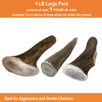 Elk Antler Chews for Dogs | Naturally Shed USA Collected Elk Antlers | All Natural A-Grade Premium Elk Antler Dog Chews | Product of USA, 1-LB Large Cuts Large (Pack of 1-LB)