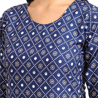 Pinkmint Women's  Crepe Blue Color Ethnic Motif Printed Straight Kurti (RI-530353-XXL)