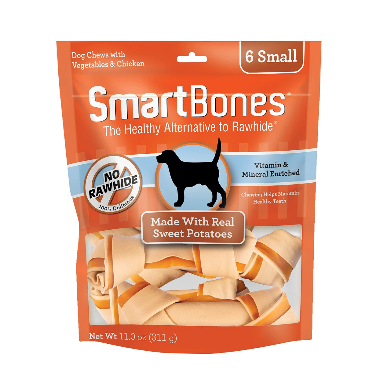 SmartBones Sweet Potato Dog Chews, Rawhide-Free Dog Chews Made With Real Meat and Vegetables, 6 Small 11 Ounce (Pack of 1)