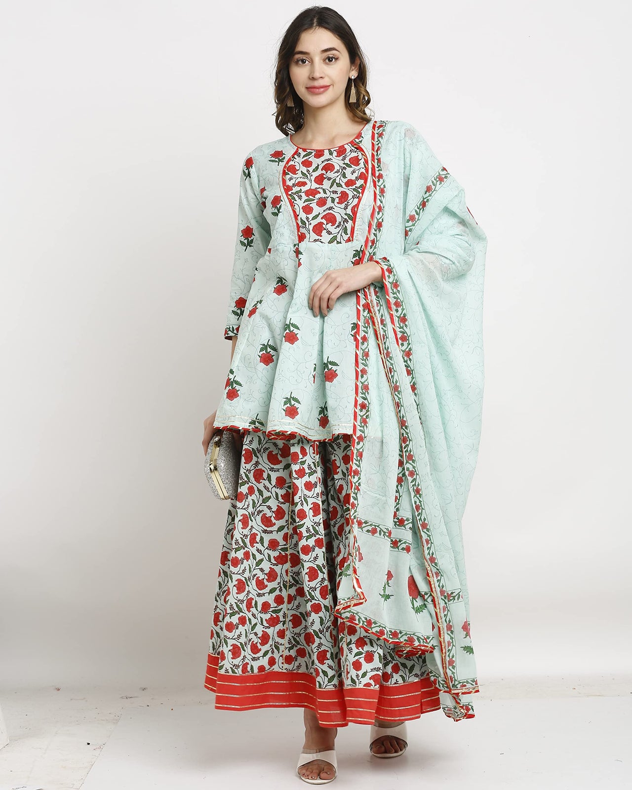 Rajnandini Women's  Pure Cambric Cotton Floral Printed Kurta Set With Dupatta