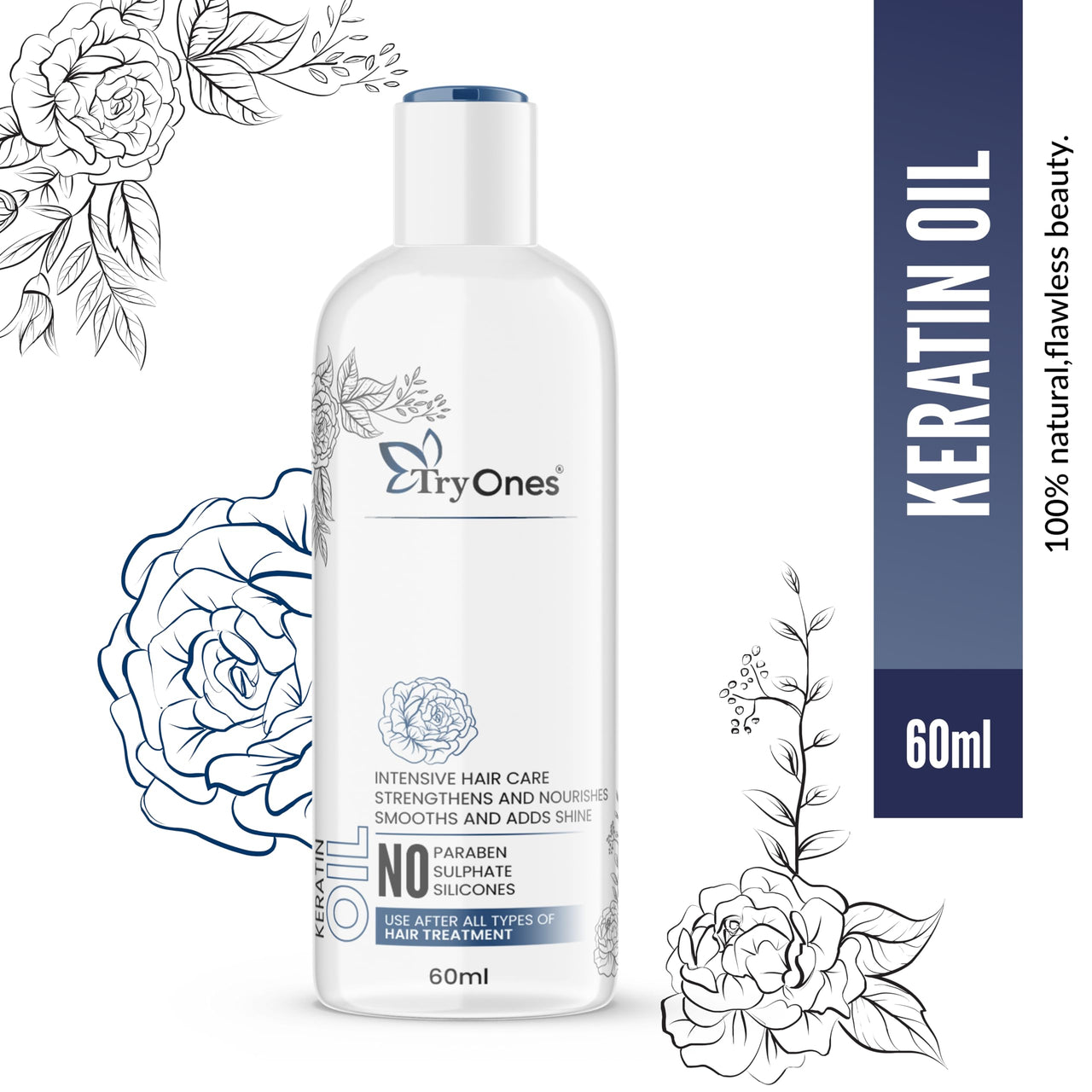 TryOnes Hair Keratin Oil || Professional Hair Keratin || Oil for Men & Women ||Deep Smoothening With Nourishes Dry Hair and Controls Frizz Hair || Protects coloured hair 60 ml