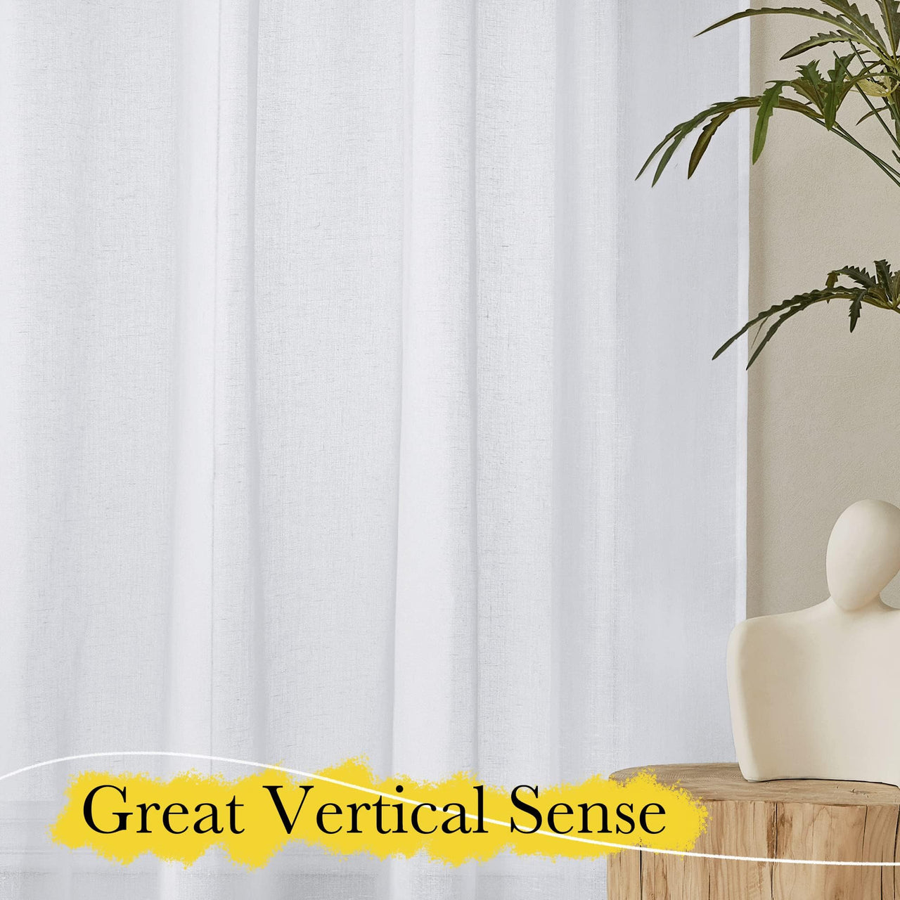 NICETOWN Kitchen Window Curtains, Rod Pocket Semi Sheer Linen Drapes Short Small Curtains Privacy Protection with Light Filtering for Bathroom/Cafe, White, W42 x 45", 2 Panels W42 x L45 *White