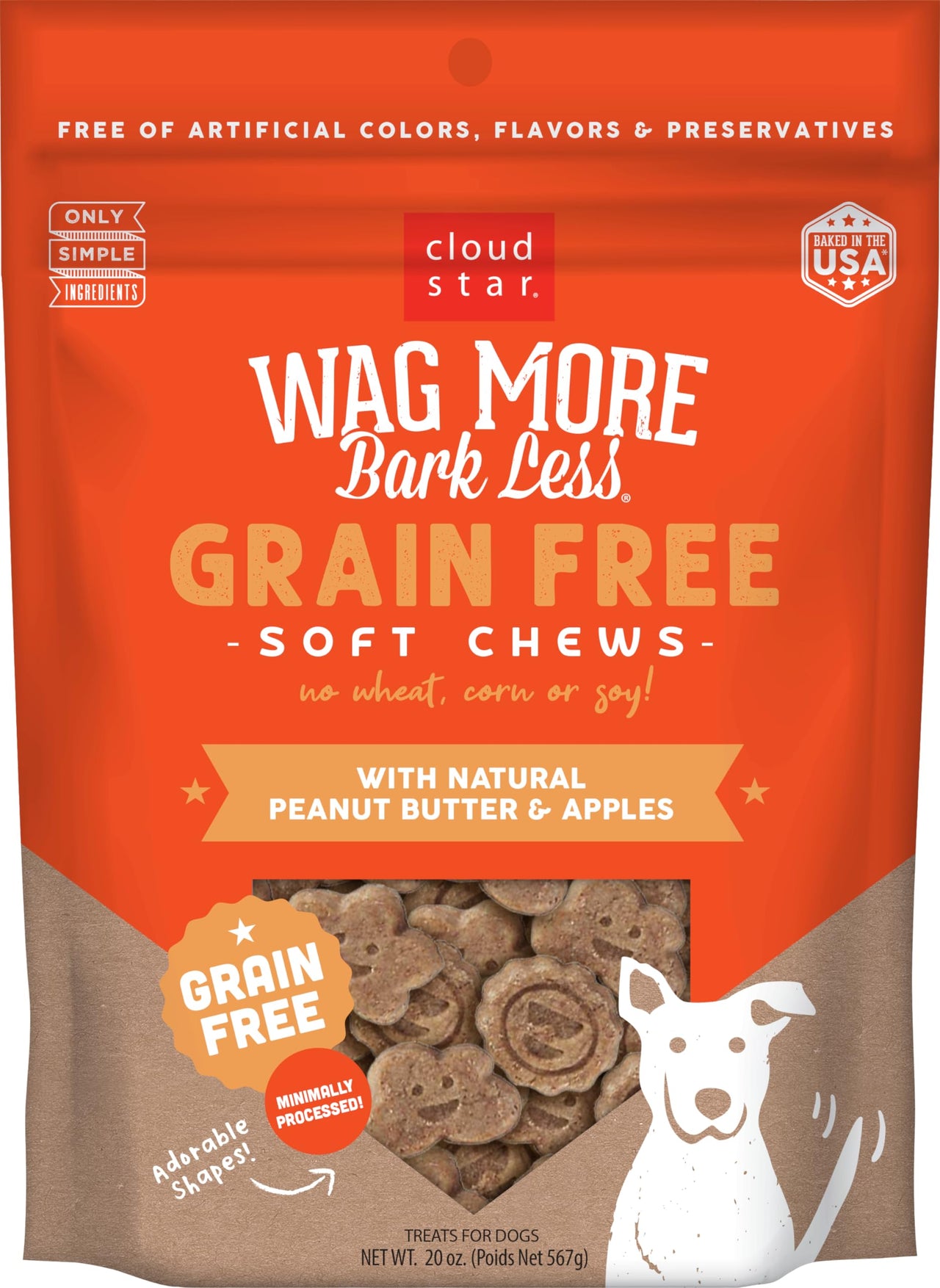 Cloud Star Wag More Bark Less Dog Treats, Grain Free Soft Chews, Peanut Butter & Apples 20 oz. Bag 20 Ounce (Pack of 1)
