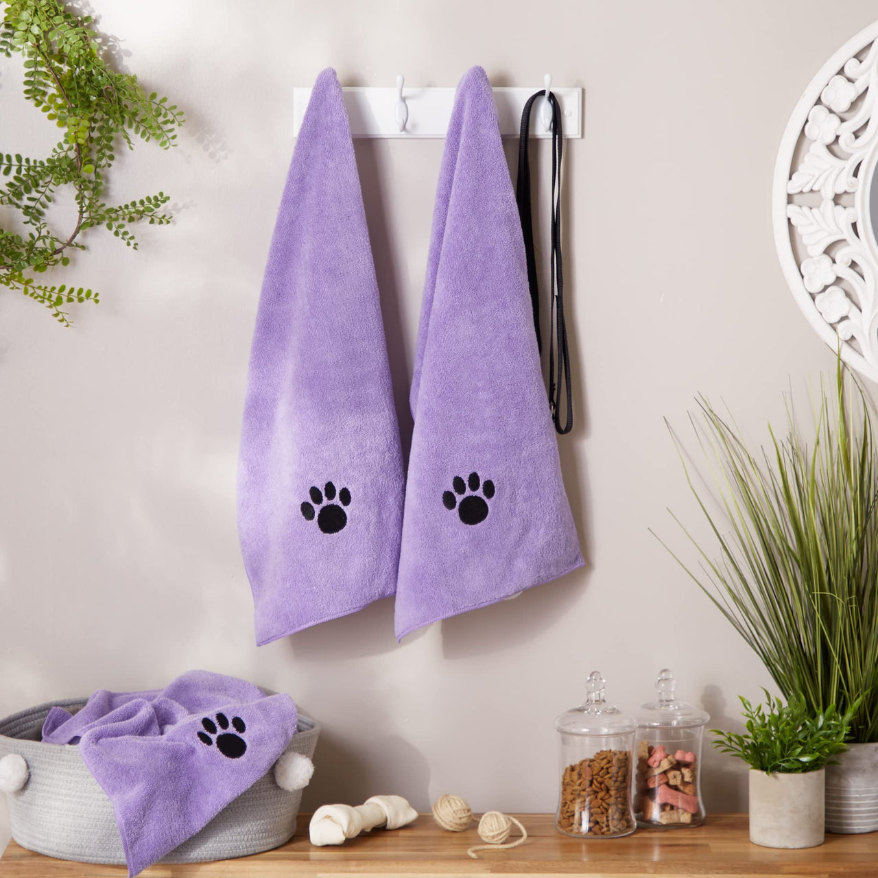 Bone Dry Pet Grooming Towel Collection Embroidered Absorbent Microfiber Drying Set, 15x30, Lavender, 3 Count