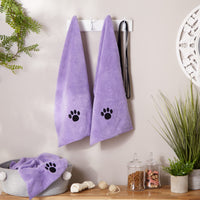 Bone Dry Pet Grooming Towel Collection Embroidered Absorbent Microfiber Drying Set, 15x30, Lavender, 3 Count