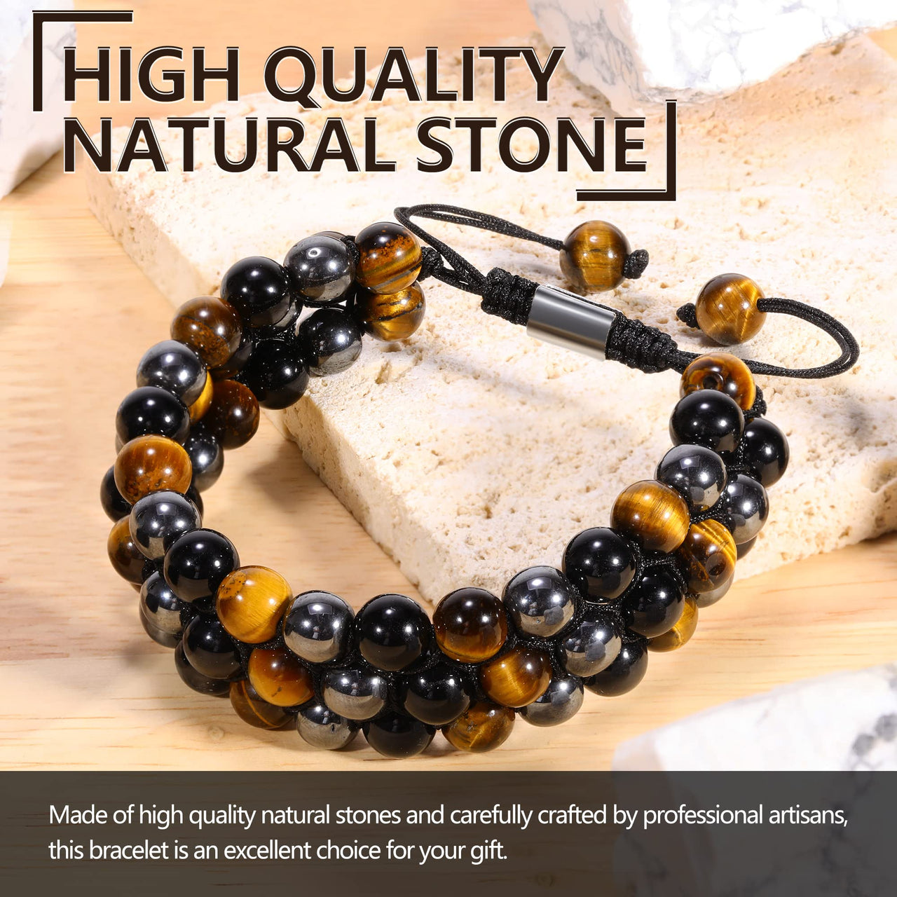 Ckkllws Triple Protection Bracelet,Handmade Bracelets,Bracelet for Women and Men,8mm Natural Tiger Eye Obsidian Hematite Healing Crystal Bracelet,Bring Luck and Prosperity and Happiness (8mm,3 Layer) 8mm,3 Layer
