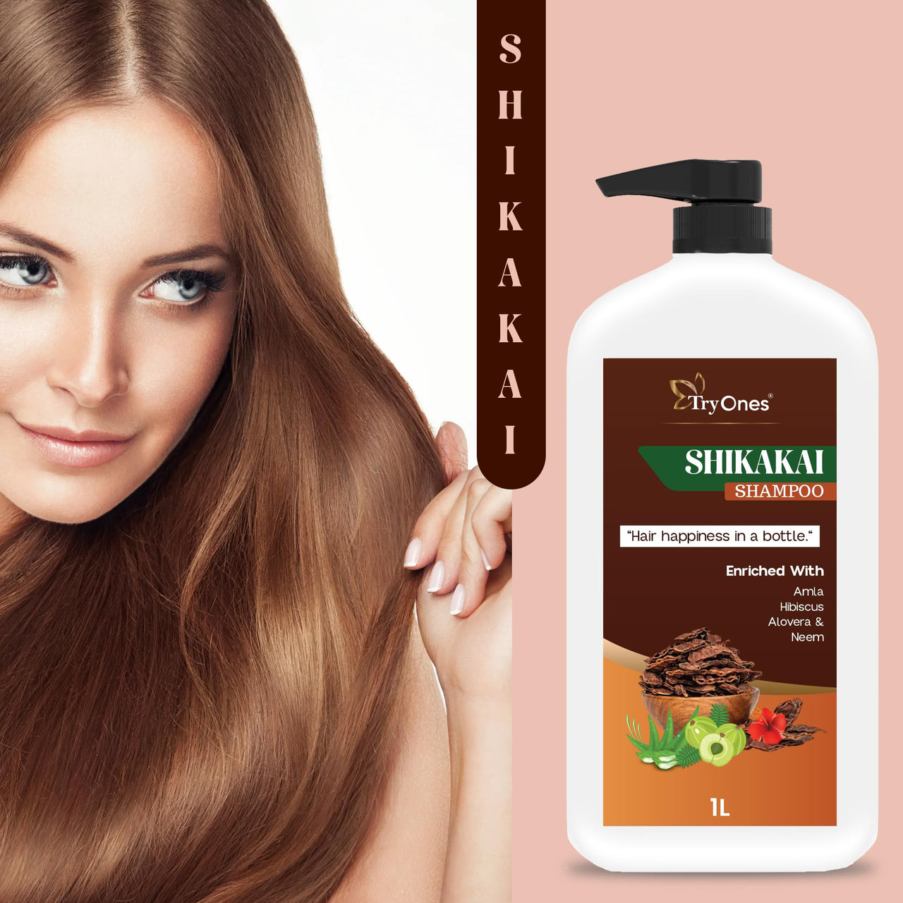 TryOnes SHIKAKAI Hair Shampoo With Herbal Amla Reetha Shikakai For Men & Women, Totally Organic 1000 ml
