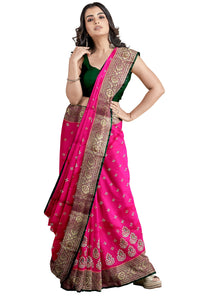 Shravanya Women's  Banarasi Silk Saree with Designer Embroidery and Stone Work with Jacquard Pallu, Border and Plain Unstitched Blouse Piece