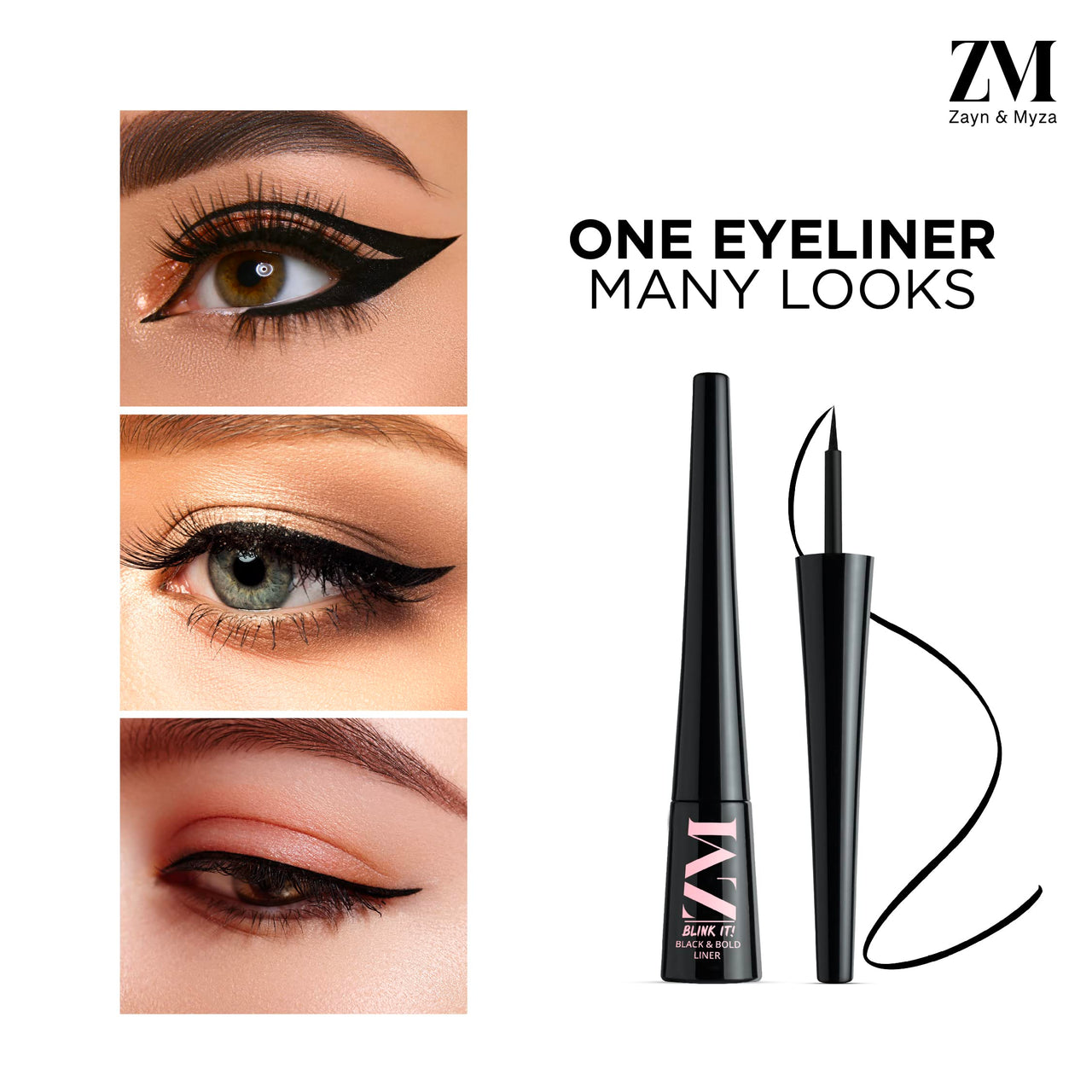 ZM Zayn & Myza Blink It! Liquid Eyeliner | Water-proof & Smudge-proof | Long lasting & Quick Dry | Intense Black Pigment, 3ml