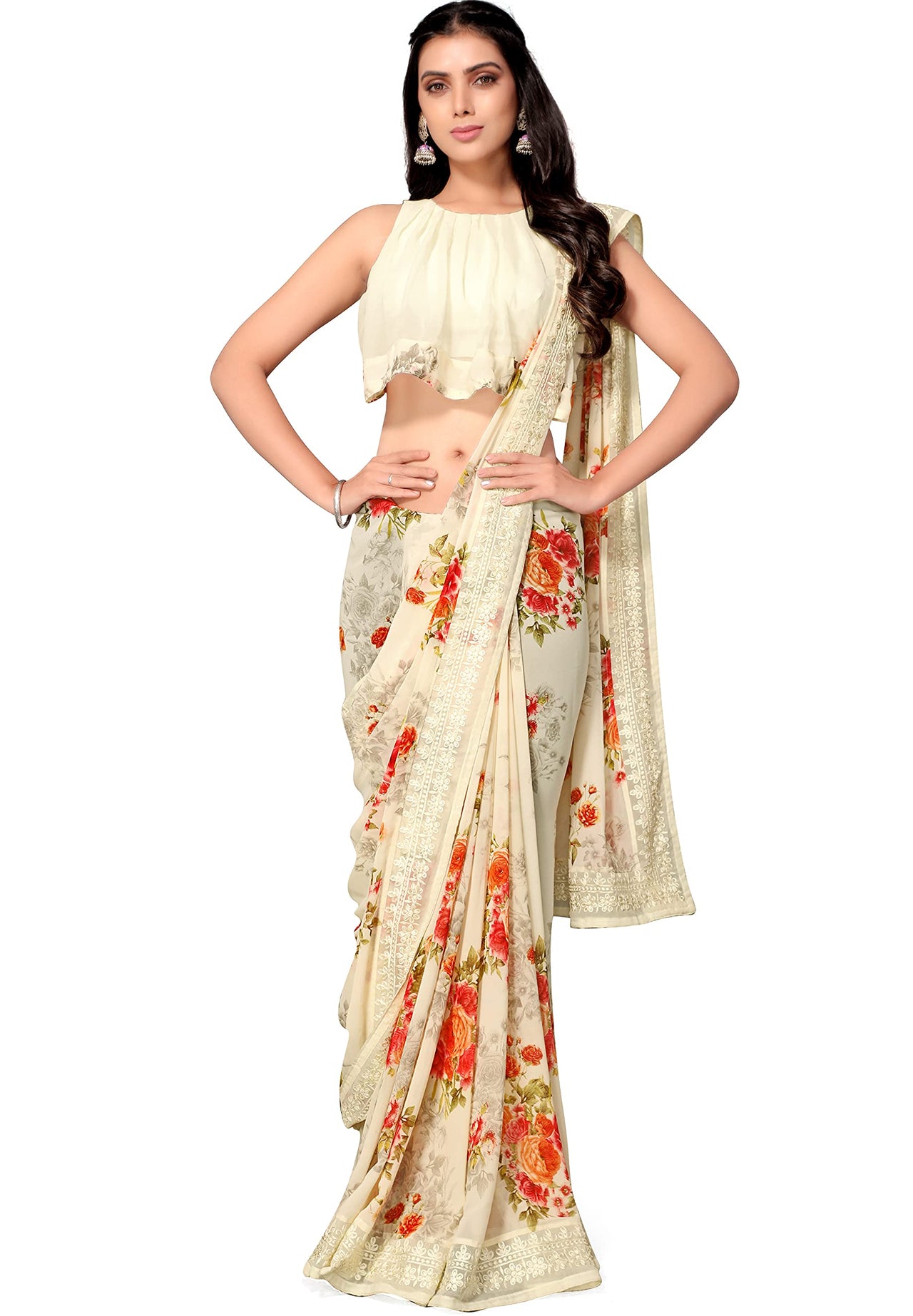 Shangrila Designer Digital Pastel Prints Weightless Georgette Saree With Blouse Piece