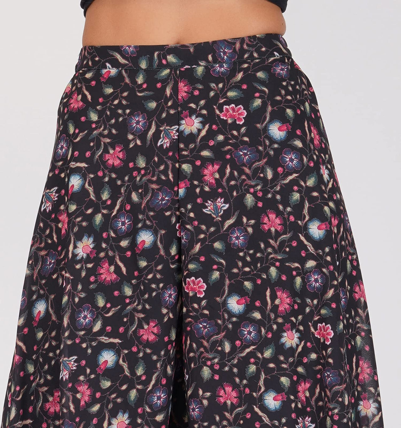 RATAN Women’s Georgette Flared Freesize Sharara Palazzo Pant with Lining M Maroon