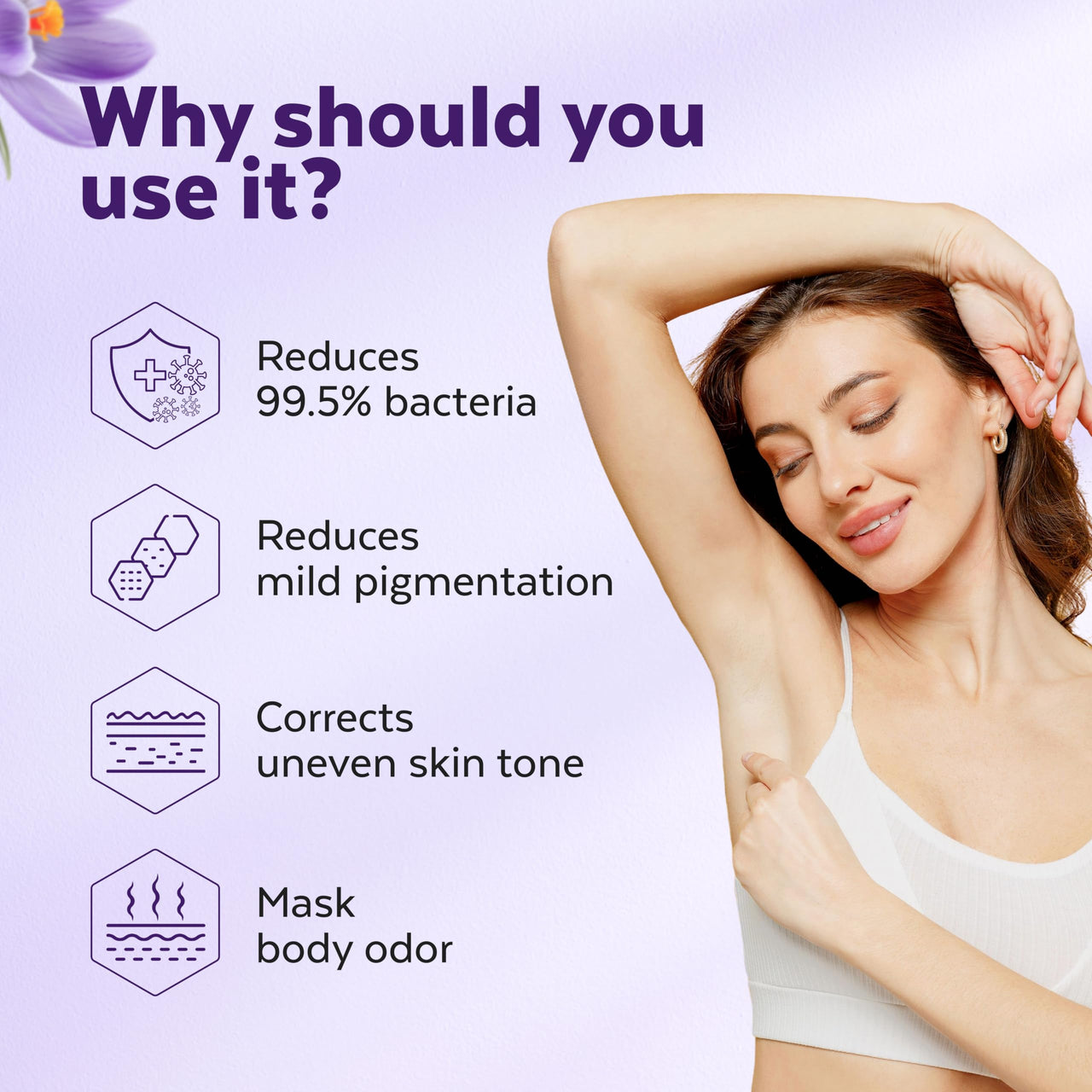 TrueWise® Underarm Roll On 50ml | 4% Aha Bha,2% Lactic Acid, 1% Mandelic Acid, 1% Salicylic Acid | Controls Odour & Reduces Pigmentation | 0% Aluminium & 0% Alcohol | Long Lasting Flora Fragrance (Pack Of 2)