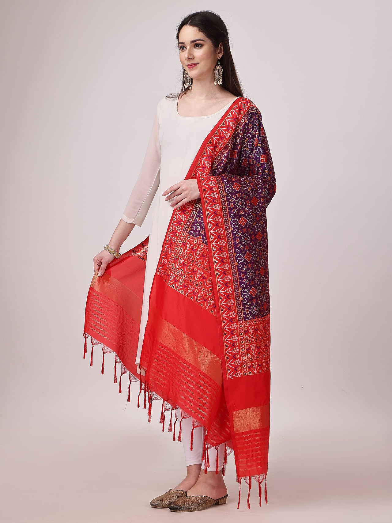 KAPAAHA Women's  Woven Silk Bandhani Patola Dupatta, Width 45 inch, Length 2.5 meter