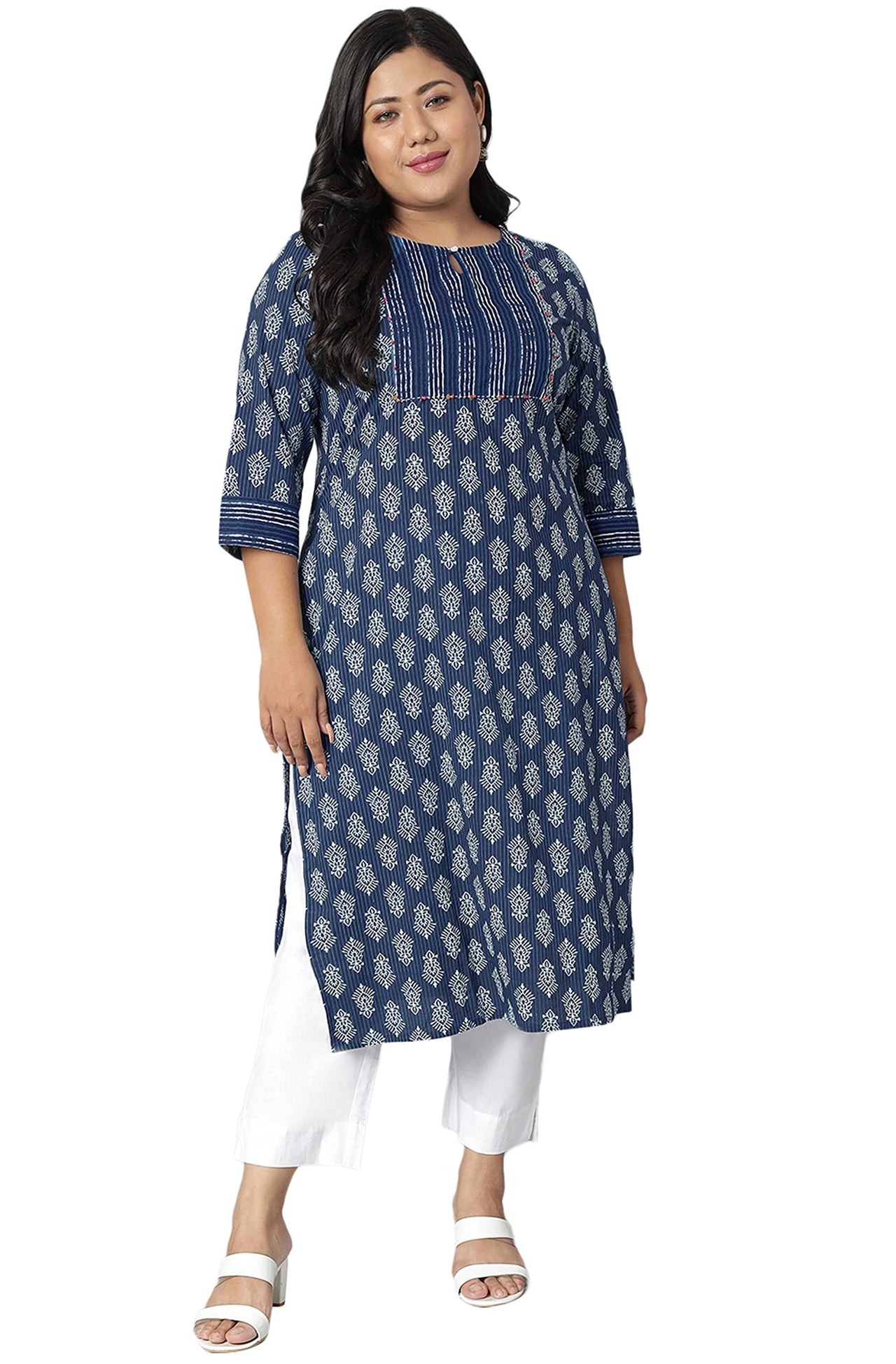 XL LOVE - By Janasya Women's  Plus Size Blue Cotton Kurta