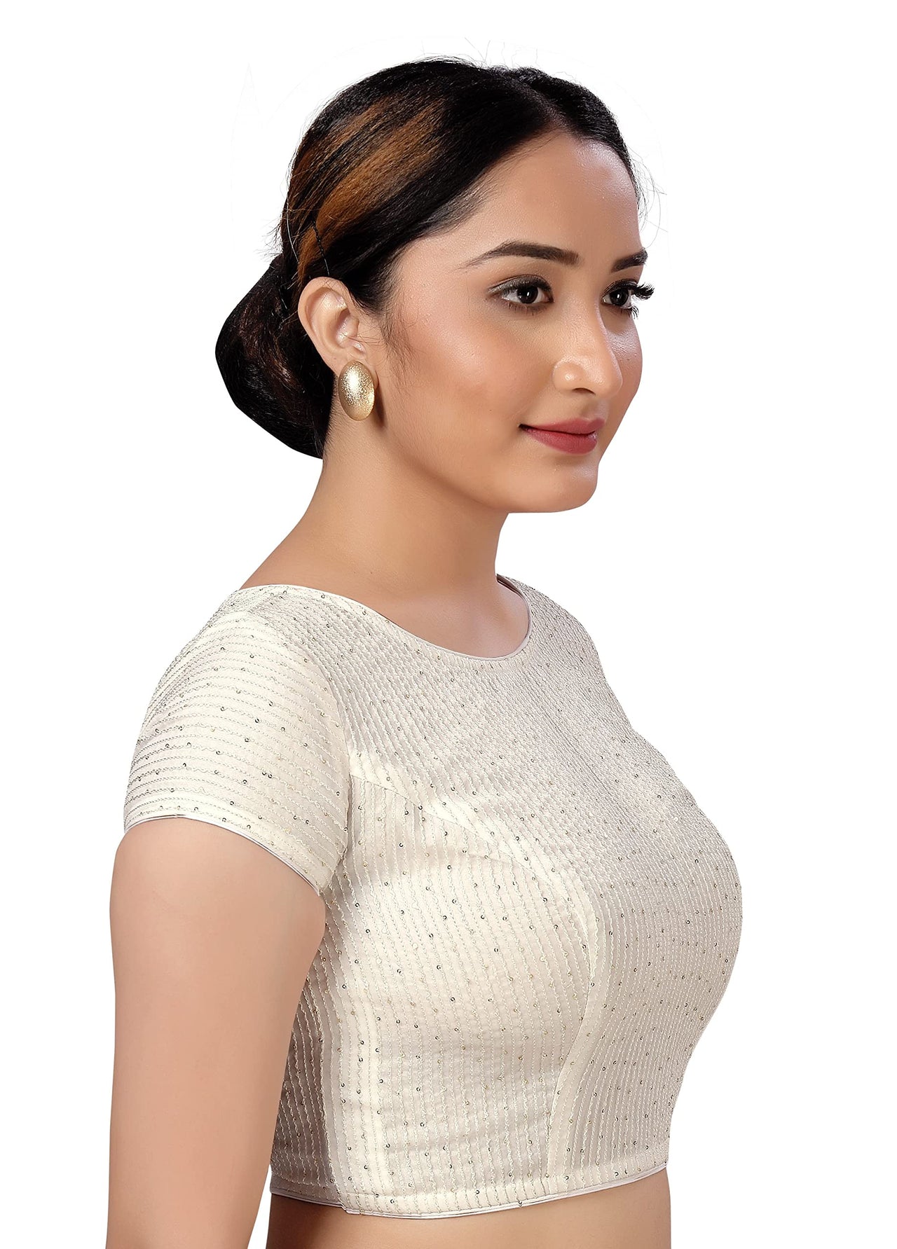 X3 Women's  Polyester Cap Sleeves Chanderi Silk Sequin Embroidered Saree Blouse