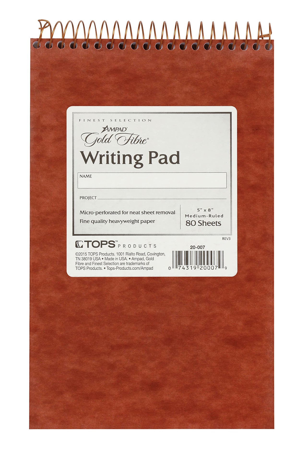 Ampad Gold Fibre Retro Writing Pad, Red Cover, White Paper, 5 x 8, Medium Rule, 80 Sheets, 1 Each (20-007)