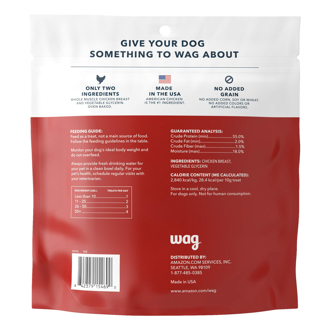 Wag Chewy Whole Muscle American Jerky Dog Treats – Chicken (1 lb), Grain Free