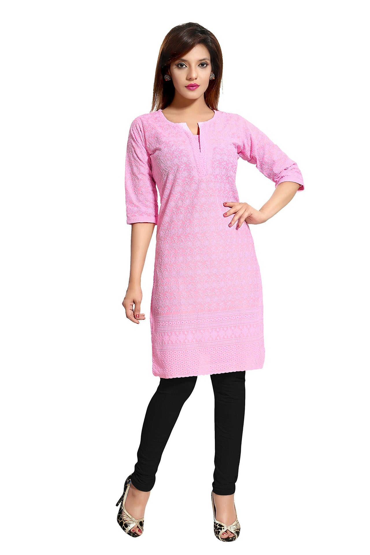 QUEEN SHIELD Women's  Formal & Casual Cotton Chikan-Kari Kurta (4444.)