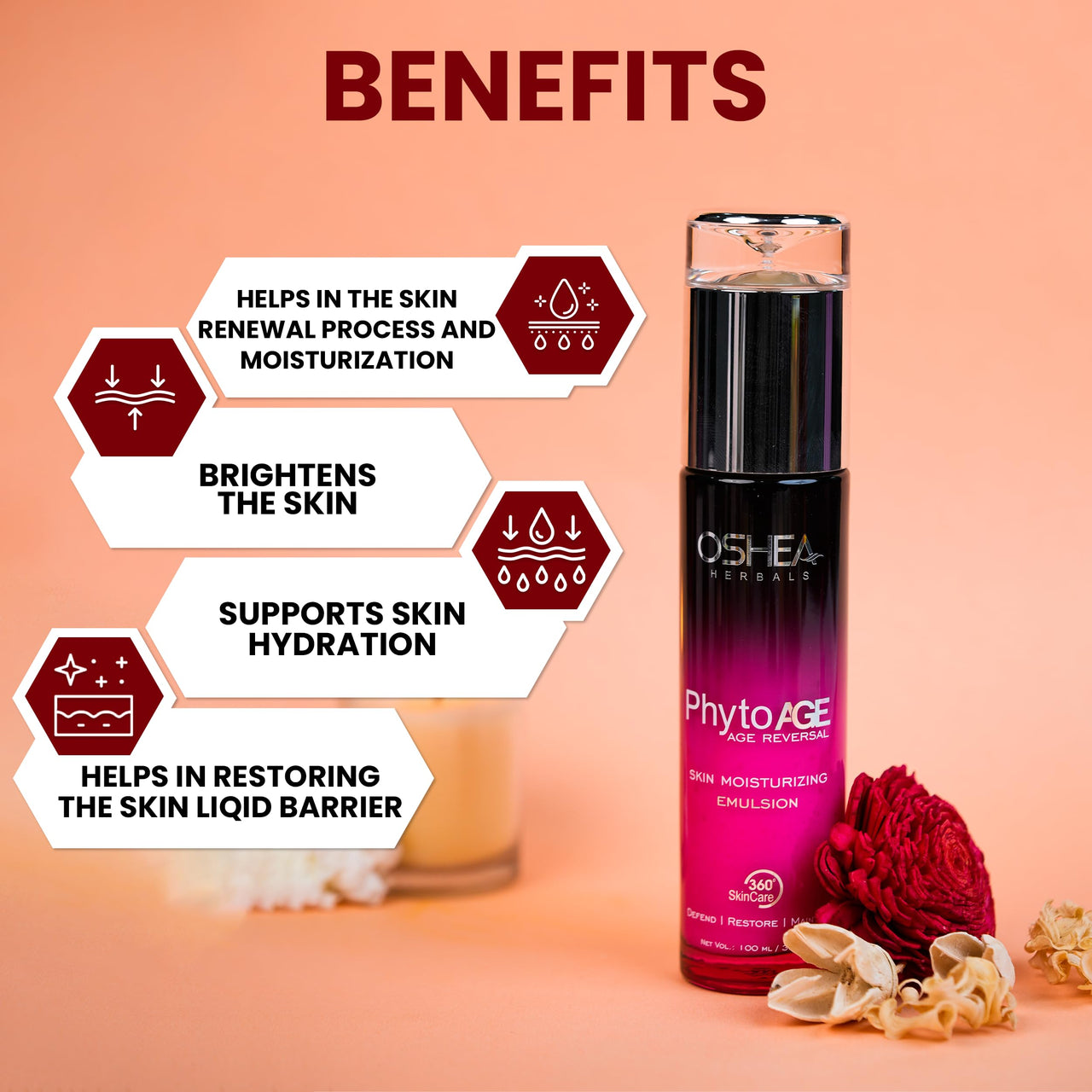 Oshea Herbals PhytoAge Reversal Skin Moisturizing Emulsion For All Skin Types | Strengthens Skin & Boosts Moisture | Enriched with Panax Ginseng & Cyclopeptide-5 100ml