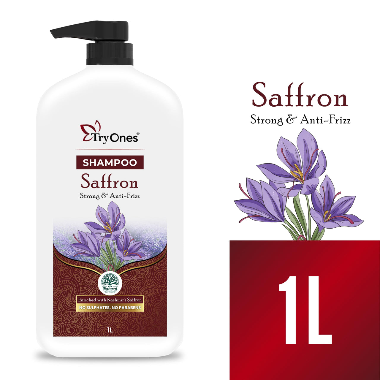 TryOnes Saffron Ayurvedic Anti-dandruff Shampoo for Damaged or Frizzy Hair | Makes Hair Soft, Shiny And Smooth Hair Wash for Men & Women 1000ml