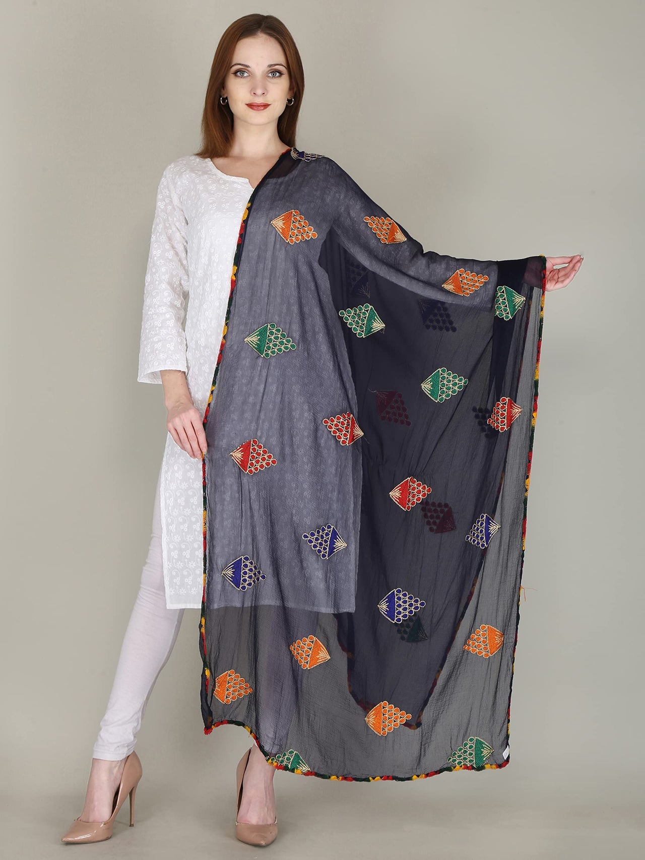 DIAMO Embroidered Chiffon Women's  Dupatta