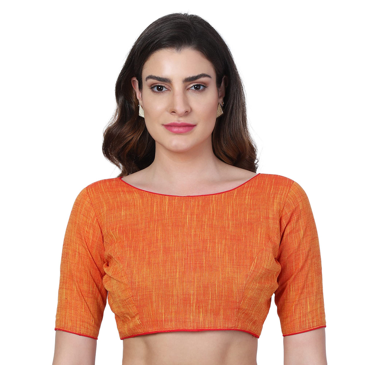 JISB Women's  Cotton Slub Stitched Saree Blouse with Elbow Length Sleeves