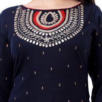 Ashta Vinayak Creations Women's  Casual Rayon Embroidered Straight Kurti With Sharara Set(AVC74_Black_Red)