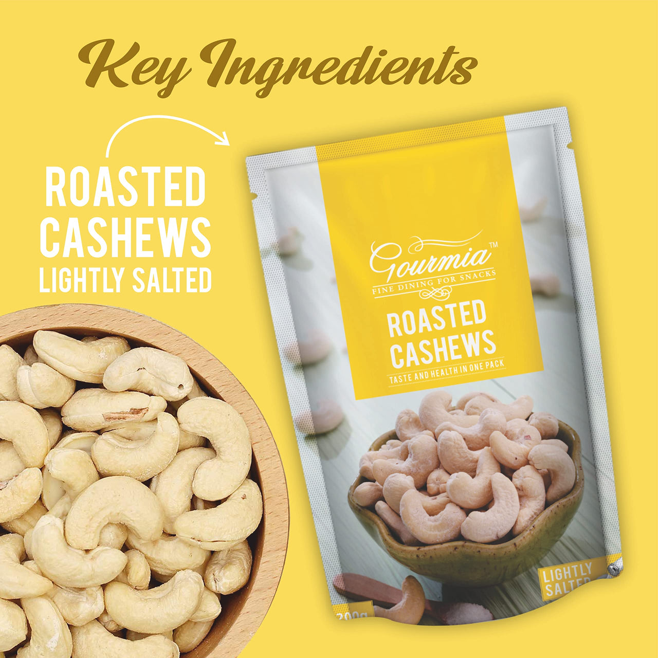 Gourmia Roasted Cashews Lightly Salted 200g | Large W240 Size | Crunchy & Delicious | Whole Crunchy Cashew | Roasted Kaju Nuts | Nutritious | No Artificial Colours | Low Added Salt (Pack of 2)